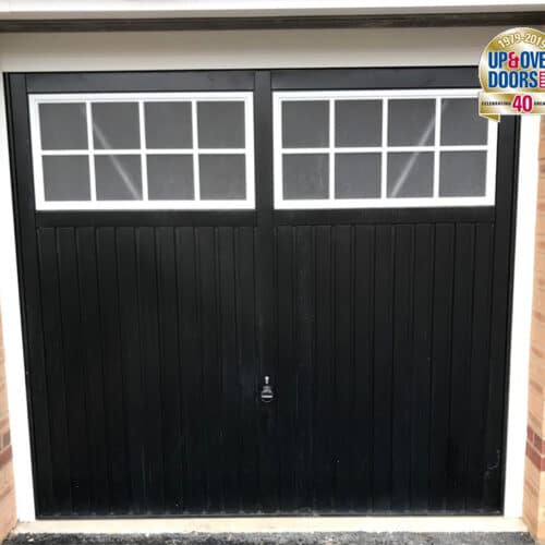 Hormann Ilkley (2101) Up & Over Garage Door in Black with Contrast White Frame and Windows